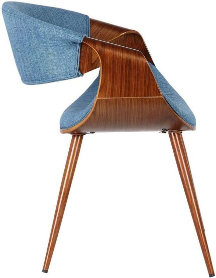 Butterfly Dining Chair in Blue Fabric and Walnut Wood Finish