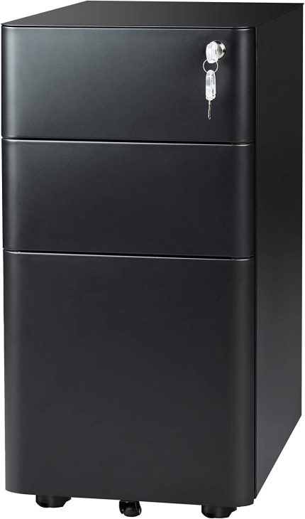 DEVAISE 3-Drawer Slim File Cabinet, Vertical Filing Cabinet, Fully Assembled Except Casters, Black