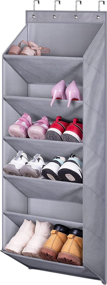 MISSLO Door Shoe Rack with Deep Pockets for 12 Pairs of Shoe Organizer Over The Door Hanger for Closet and Dorm Narrow Door Shoe Storage, Grey