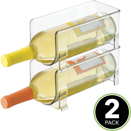 mDesign Plastic Free-Standing Wine Set Rack Storage Organizer for Kitchen Countertops, Pantry Cabinet, Fridge Organization - Holds Water Bottle and Alcohol Bottles - 2 Pack - Clear