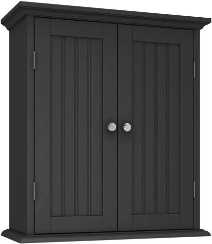 ChooChoo Bathroom Wall Cabinet, Over The Toilet Space Saver Storage Cabinet, Medicine Cabinet with 2 Door and Adjustable Shelves, Cupboard (Black)