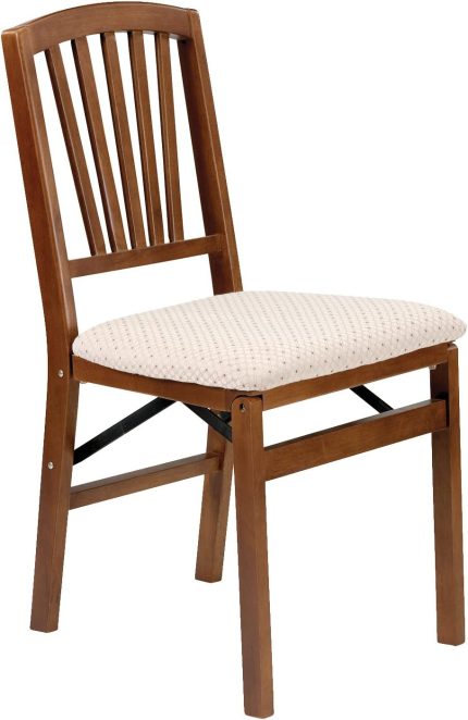Stakmore Slat Back Folding Chair Finish, Set of 2, Fruitwood & STAKMORE Straight Edge Folding Card Table Fruitwood Finish