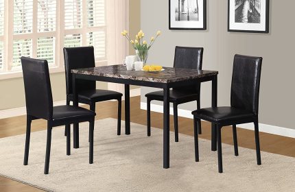 Furniture 5 Piece Citico Metal Dinette Set with Laminated Faux Marble Top - Black