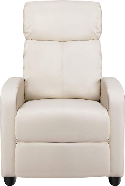 PU Leather Recliner Chair Push Back Recliner Single Sofa Home Theater Seating Thick Seat Cushion, Backrest and Pocket Spring, Beige