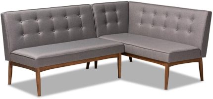 Arvid Mid-Century Modern Gray Fabric Upholstered 2-Piece Wood Dining Corner Sofa Bench