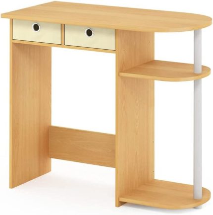 Go Green Home Laptop Notebook Computer Desk/Table with 2 Drawer Bins, Beech/Ivory/White