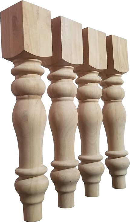 Chunky Hardwood Unfinished Farmhouse Dining Table Legs Set of 4 Turned Legs- Design 59