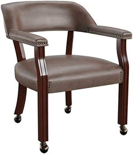 BOWERY HILL Captain's Poker Game Arm Chair with Casters in Brown Vinyl
