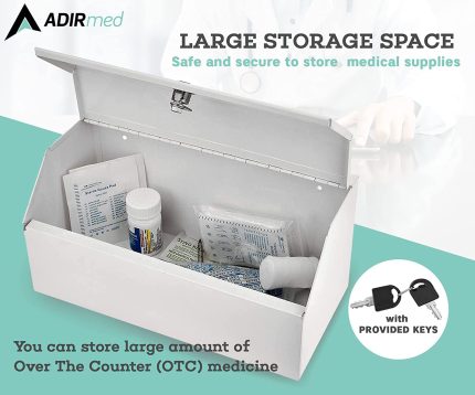 AdirMed Locking Drug Cabinet – Wall Mount Heavy Duty White Steel Prescription Medicine Safe & Medical Supply Storage w/Lock for Home, School & Office
