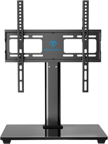 Swivel Universal TV Stand / Base - Table Top TV Stand for 32-55 inch LCD LED TVs - Height Adjustable TV Mount Stand with Tempered Glass Base, VESA 400x400mm, Holds up to 88lbs PSTVS09