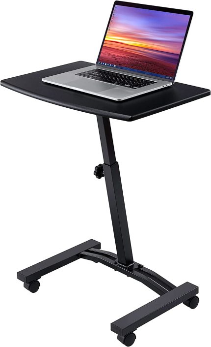 Seville Classics Airlift Mobile Height Adjustable Laptop Stand Computer Workstation for Sitting Classroom Home Office Medical Table w/Wheels, Flat Desk 24", Black