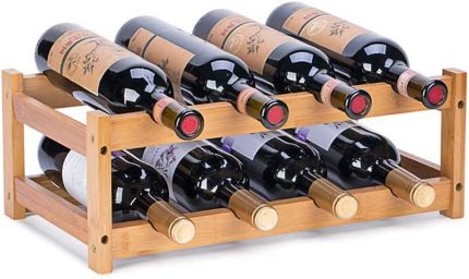 Wine Rack, Fostersource Natural Bamboo Wine Storage Rack Countertop Wine Display Shelf Wine Bottle Holder (2-Tiers 8-Bottles)
