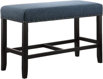 Furniture PB162BU Biony Fabric Counter Height Dining Bench with Nailhead Trim, Blue