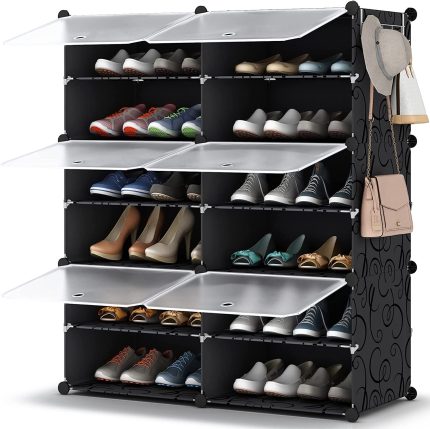 Shoe Rack Organizer, 6 Tier Shoe Storage Cabinet 24 Pair Plastic Shoe Organizer Shoe Shelves for Closet Hallway Bedroom Entryway