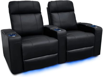 Valencia Piacenza Home Theater Seating | Premium Top Grain Nappa 9000 Leather, Power Recliner, Power Headrest, LED Lighting (Row of 2, Black)