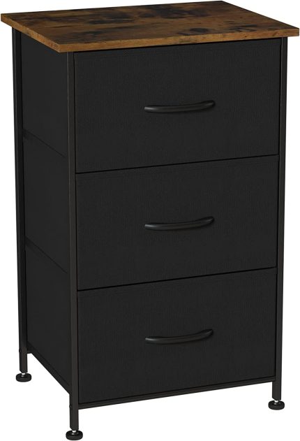 Somdot Small Dresser for Bedroom with 3 Drawers, Storage Chest of Drawers with Removable Fabric Bins for Closet Bedside Nursery Laundry Living Room Entryway Hallway, Black/Rustic Brown