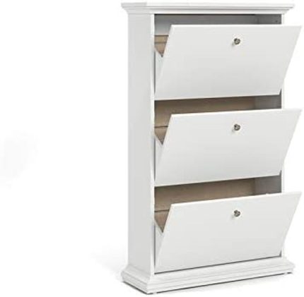 Pemberly Row Contemporary Design 3 Drawer Wood Shoe Cabinet, 18-Pair Shoe Rack Storage Organizer in White
