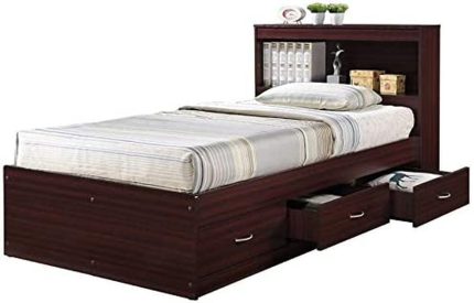 Pemberly Row Twin Captain Storage Bed with 3 Drawers in Mahogany