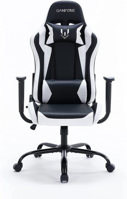 GAMFEINE Gaming Chair, High Back Computer Chair with Headrest and Lumbar Support, Adjustable Height Faux Leather Ergonomic Office Chair, Black White