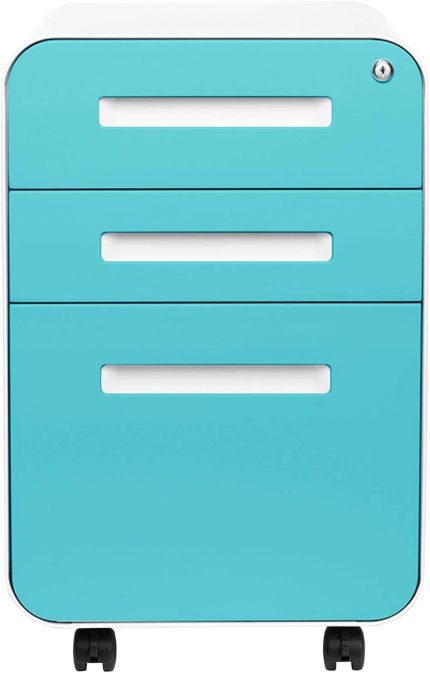 Stockpile 3-Drawer Mobile File Cabinet, Commercial-Grade, Pre-Assembled (Aqua Faceplate)