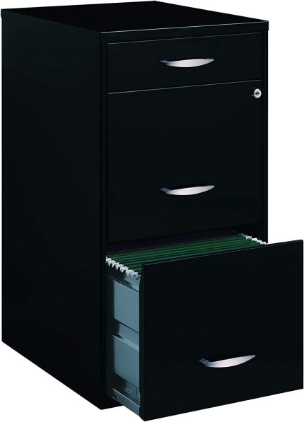 Filing Cabinet 18" W, 3-Drawer Organizer File, Black