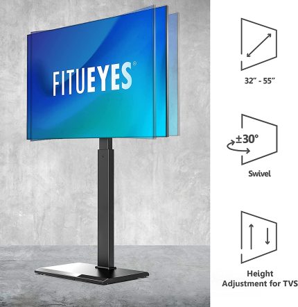 FITUEYES Iron Base Universal Floor TV Stand with Swivel Mount Space Saving for 26-55 Inch LED LCD OLED Plasma Flat Panel or Curved Screen TVs Height Adjustable Wire Management (Black)