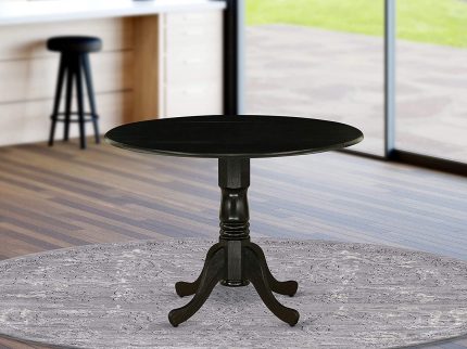 East West Furniture DLT-ABK-TP Dublin Dining Table Made of Rubber Wood with Two 9 Inch Drop Leaves, 42 Inch Round, Wirebrushed Black Finish