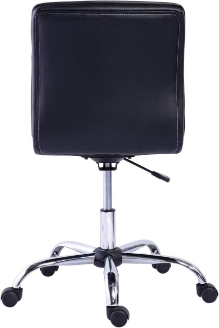 Modern Armless Office Desk Chair - Height Adjustable, 360-Degree Swivel, 275Lb Capacity - Black/Chrome
