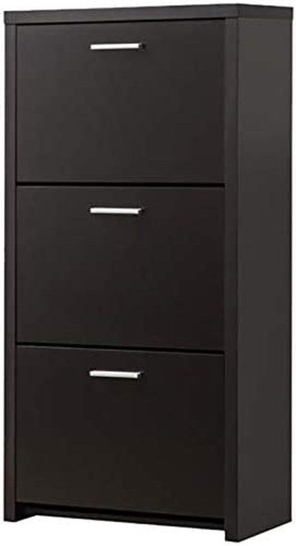 BOWERY HILL 3 Drawer Tall Shoe Cabinet in Black and Silver