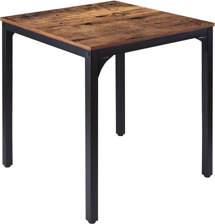 Square Industrial Kitchen Dining Table for Small Spaces, Dining Table Desk with Stable Metal Sturdy Construction, 27.6''W x 27.6''L x 29.5''H, Rustic Brown