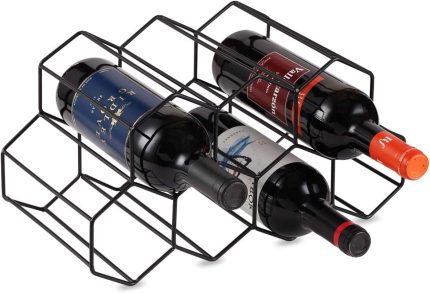 Buruis 9 Bottles Metal Wine Rack, Countertop Free-Stand Wine Storage Holder, Space Saver Protector for Red & White Wines - Black