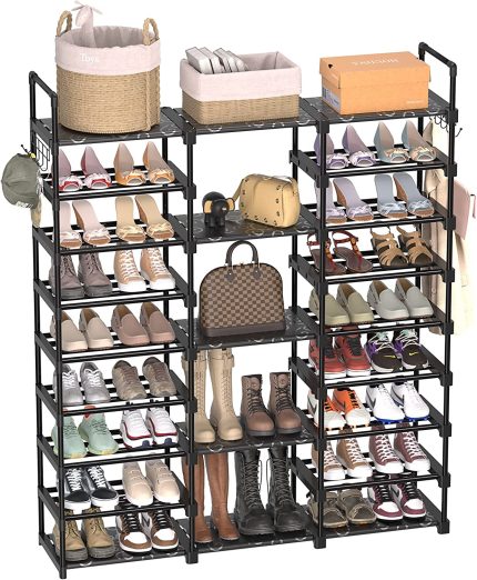 TIMEBAL 9 Tiers Shoe Rack Storage Organizer Shoe Shelf Organizer for Entryway Holds 50-55 Pairs Shoe and Boots, Stackable Shoe Cabinet Shoe Rack Organizer Large Shoe Shelf for Closet Bedroom Hallway