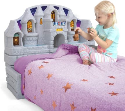 Simplay3 Imagination Castle Headboard for Kids Twin Bed and, Plastic Girls Toddler Twin Bed Headboard with Princess Toy Play Area