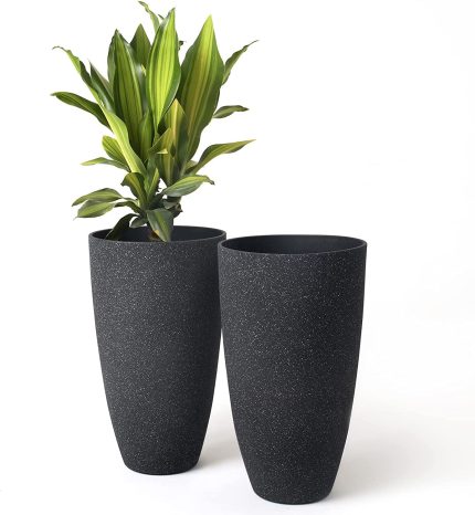 Tall Planters Outdoor Indoor - Specked Black Flower Plant Pots, 20 inch Set of 2