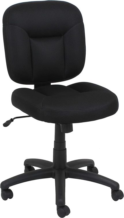 Upholstered, Low-Back, Adjustable, Swivel Office Desk Chair, Black