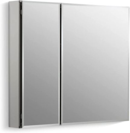 KOHLER CB-CLC3026FS CLC Flat 30" W x 26" H Two Medicine Cabinet with Mirrored Doors, Beveled Edges, 30x26x5 inches, Anodized Aluminum