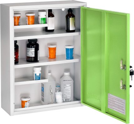 AdirMed Large Dual-Lock Medicine Cabinet – Wall Mounted & Secure Steel Medicine Pills & First Aid Kit & Emeergency Kit Box with Locks for Home Office & School Use (Purple)
