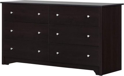 South Shore Vito Collection 6-Drawer Double Dresser, Chocolate with Matte Nickel Handles