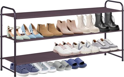 AOODA 3-Tier Long Shoe Rack for Closet Stackable Wide Shoe Shelf Organizer and Storage for Floor, Entryway (Bronze)