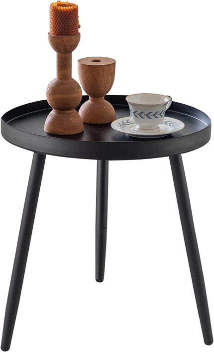 Side Table,End Tables for Living Room,Round End Tables for Small Spaces, Black Tray with 3 Legged Accent Table by AOJEZOR