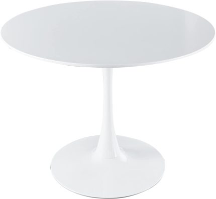 FMD 42 inch White Round Dining Kitchen Table Pedestal Base Mid-Century Modern Tulip Circle Table