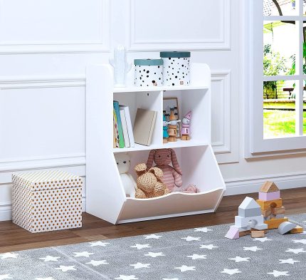 UTEX Toy Storage Organizer, 40" Kids Toy Storage Cubby with Bins,Toy Boxes and Storage for Playroom,Bedroom,Nursery School,White