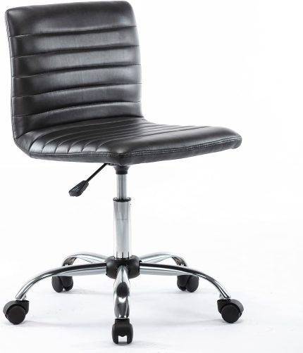 Low-Back Ribbed Faux Leather Office Desk Chair, Adjustable, Swivel, Armless