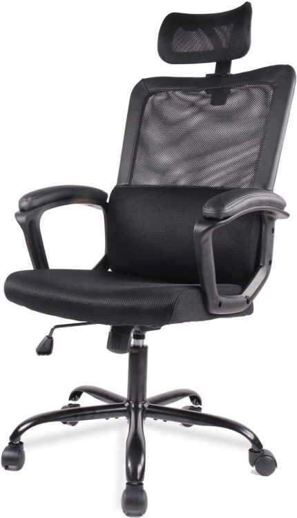 Desk Chair, Ergonomic Mesh Office Chair High Back Computer Chair with Adjustable Headrest,Lumbar Support, Tilt Function,Swivel Rolling, Soft PU Armrest Task Chair Home Office Desk Chairs