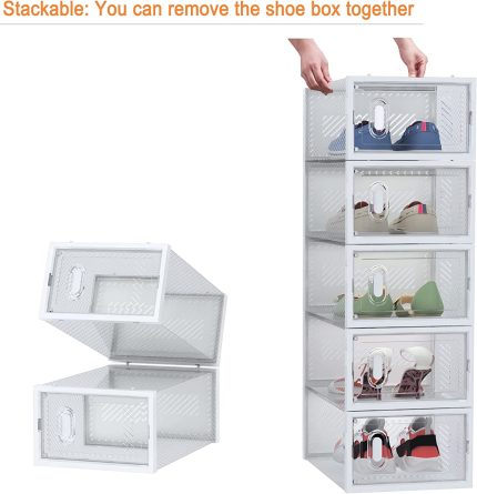 Shoe Box, 12 Pack Shoe Storage Boxes Clear Plastic Stackable, Shoe Organizer Containers with Lids for Size 10