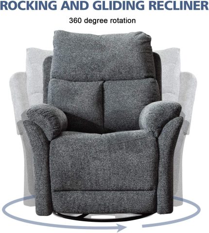 ANJHOME Swivel Rocker Recliner Chair, Manual Fabric Overstuffed Soft Glider Rocking Recliner Chairs Sofa for Living Room, Dark Grey