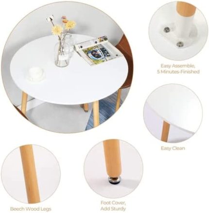 Round Dining Table White Kitchen Table White Dinning Table with MDF Top Modern Style Coffee Table Leisure Dinning Room Round Table for Kitchen Living Room
