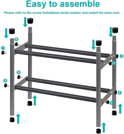 2-Tier Expandable Shoe Rack, Stackable and Adjustable Shoes Organizer Storage Shelf, Sturdy and Durable Metal Structure Free Standing Shoe Rack for Closet Entryway Doorway