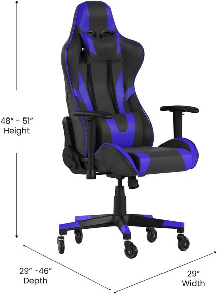 Gaming Racing Office Computer PC Adjustable Chair LeatherSoft Upholstery-Reclining Back-Roller Wheels, X20, Blue