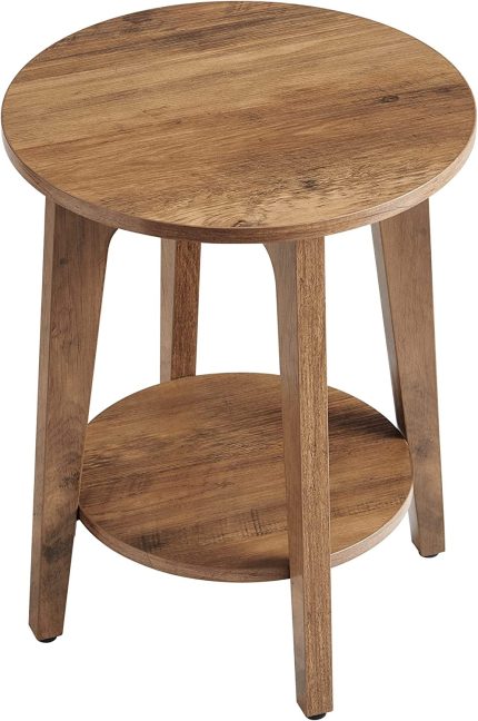 Side Table, Small Round End Table with Lower Shelf, Nightstand for Small Spaces, Modern Farmhouse Style, Rustic Walnut ULET283T41